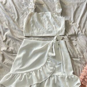 Elegant White Ruffled Skirt Set